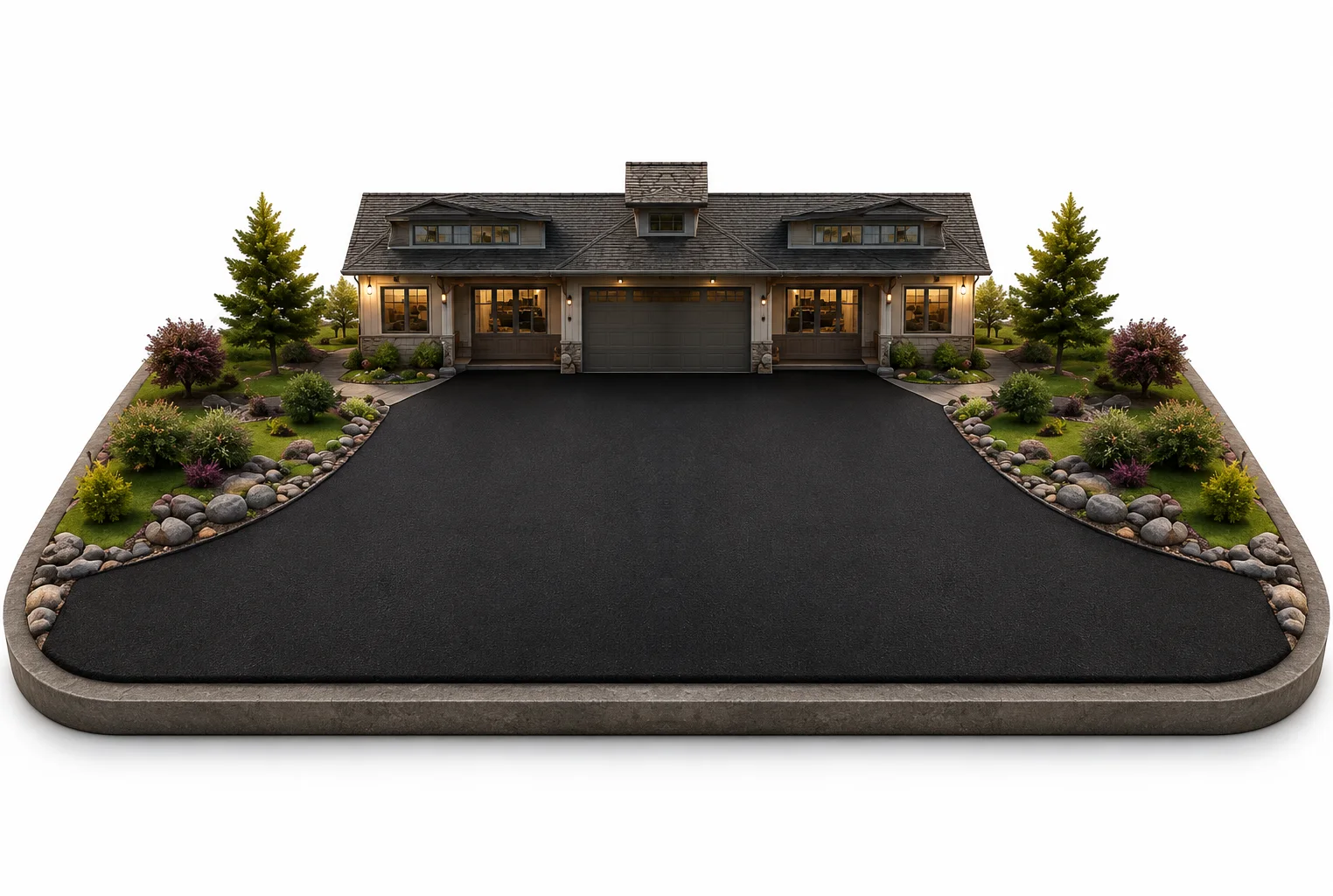 The same 3D model with fresh, dark professional asphalt